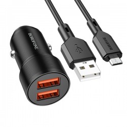 Nabíječka do auta Borofone BZ19 Dual 12W + datový kabel microUSB černá